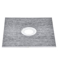 Gray shower curb tray kit with central drain opening and square base