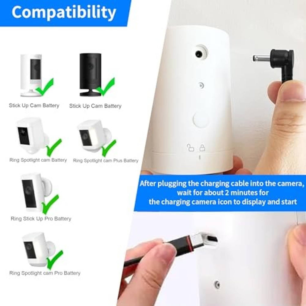 White camera charging dock with plug cable and solar panel kit accessories