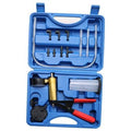 Brake bleeder kit case with handheld vacuum pump and metal adapters