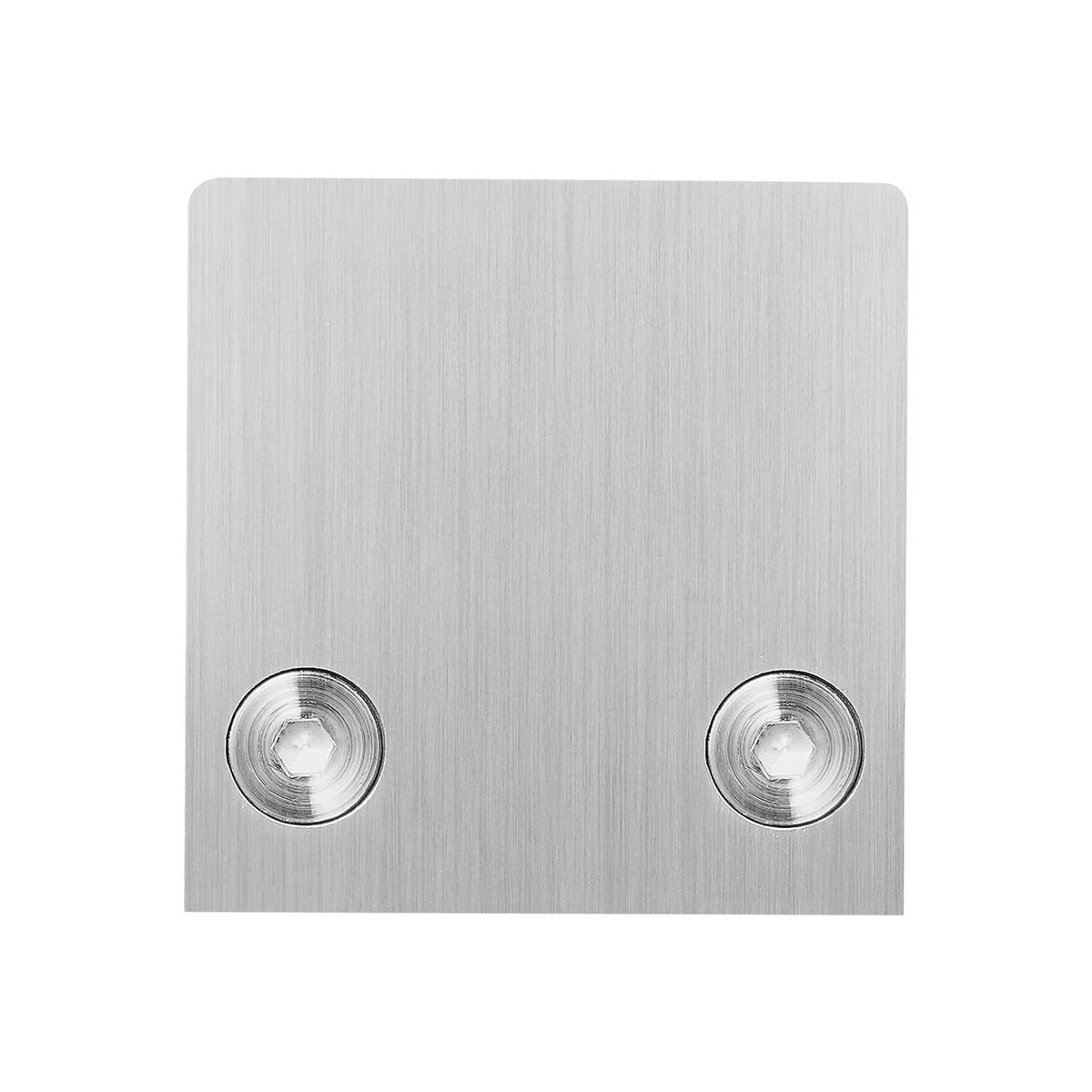 Square glass railing bracket, silver metal plate with two round screw holes