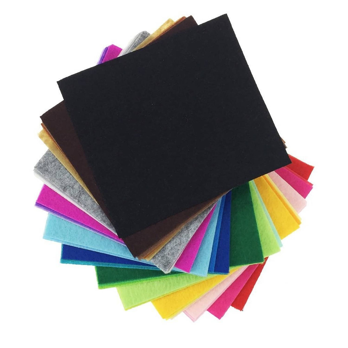 Assorted felt squares with a black top layer and multicolor sheets beneath