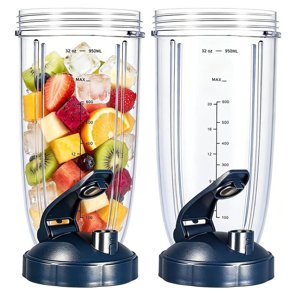 32 oz clear replacement cup with black lid, measurement scale, and drink intake spout
