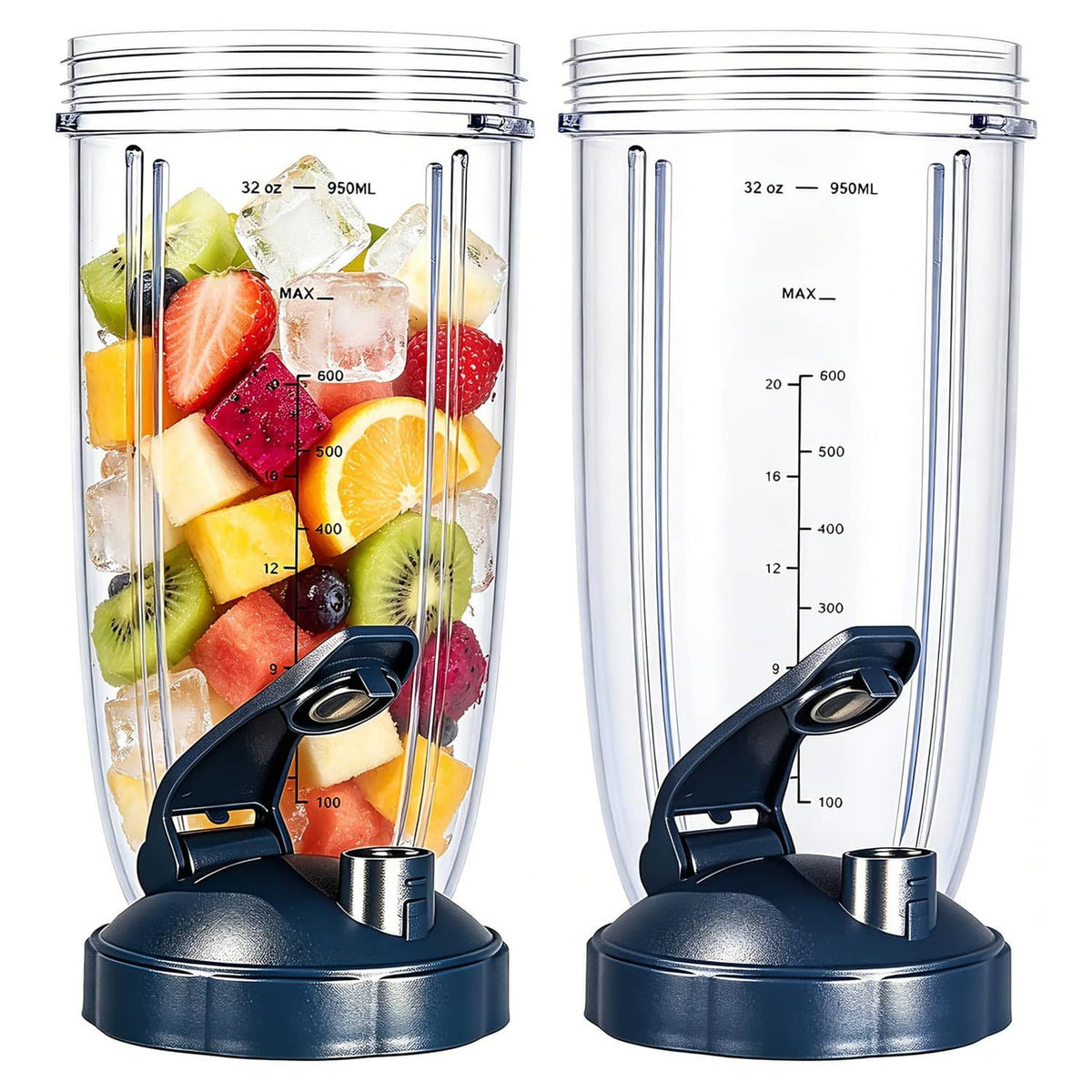 32 oz clear replacement cup with black lid, measurement scale, and drink intake spout