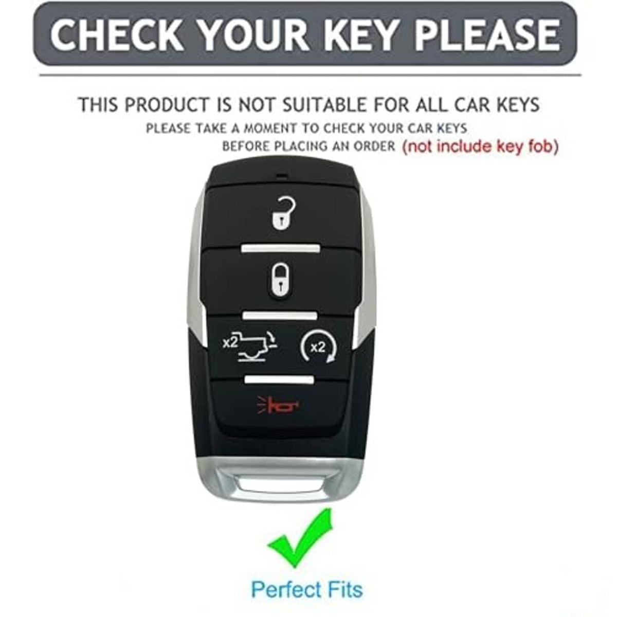 Black key fob shell cover with button icons and metal keyring loop.