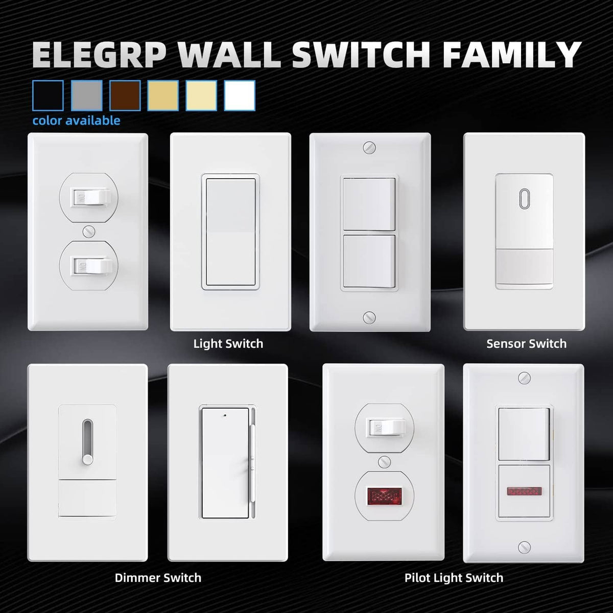 Matte white single-pole wall switch in white finish among switch collection
