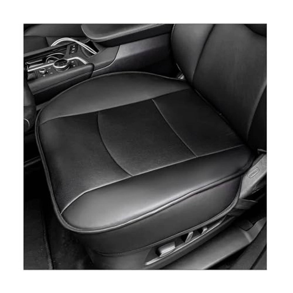 Black PU leather car seat bottom cover with curved fit and stitched panels