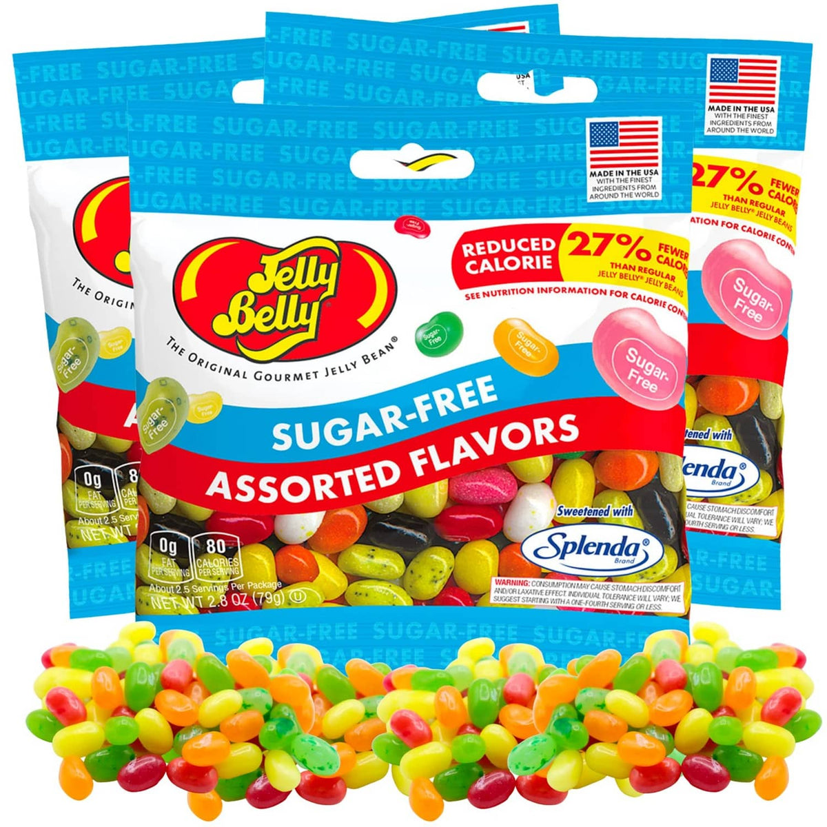Sweetzo sugar-free jelly beans pouch with assorted flavors, Jelly Belly branding