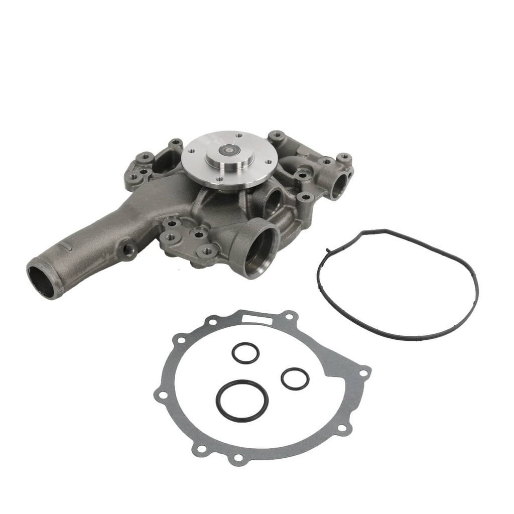 Engine water pump assembly with gaskets, dark gray housing and silver circular cover