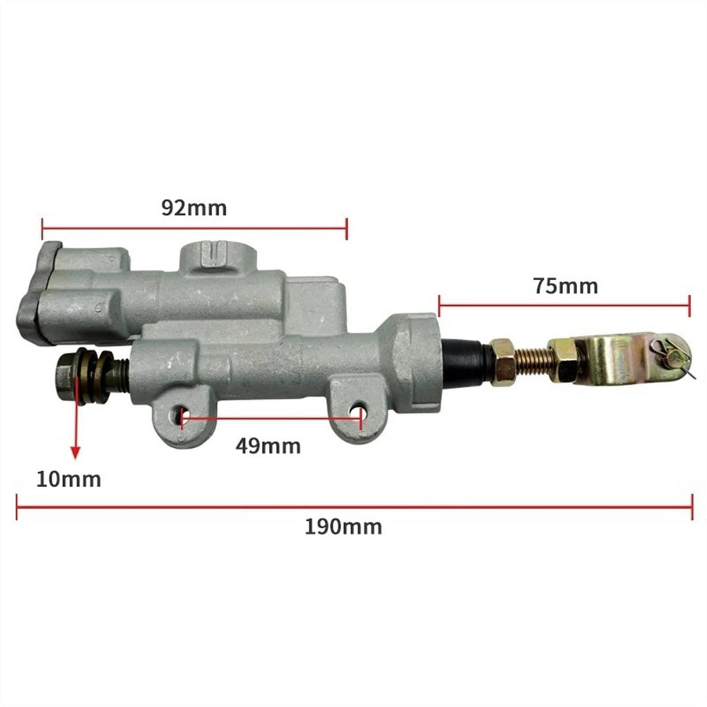 Rear brake master cylinder pump with threaded hose end and mounting points