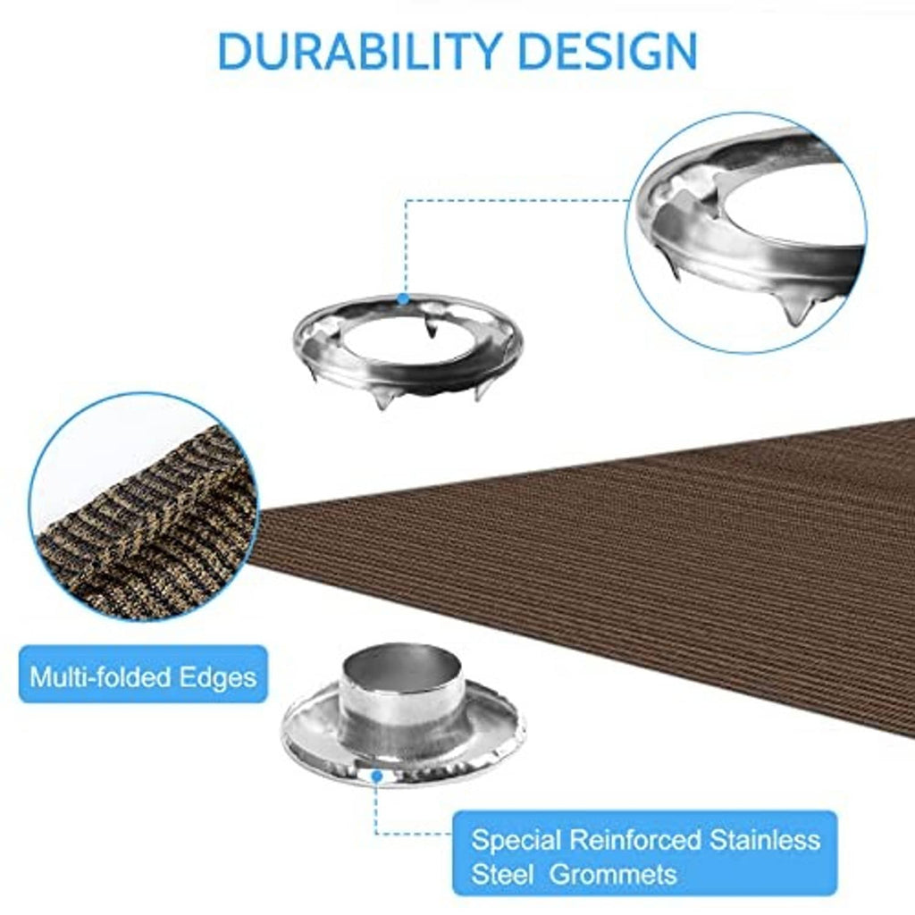 Mocha shade cloth with reinforced edges and stainless steel grommets