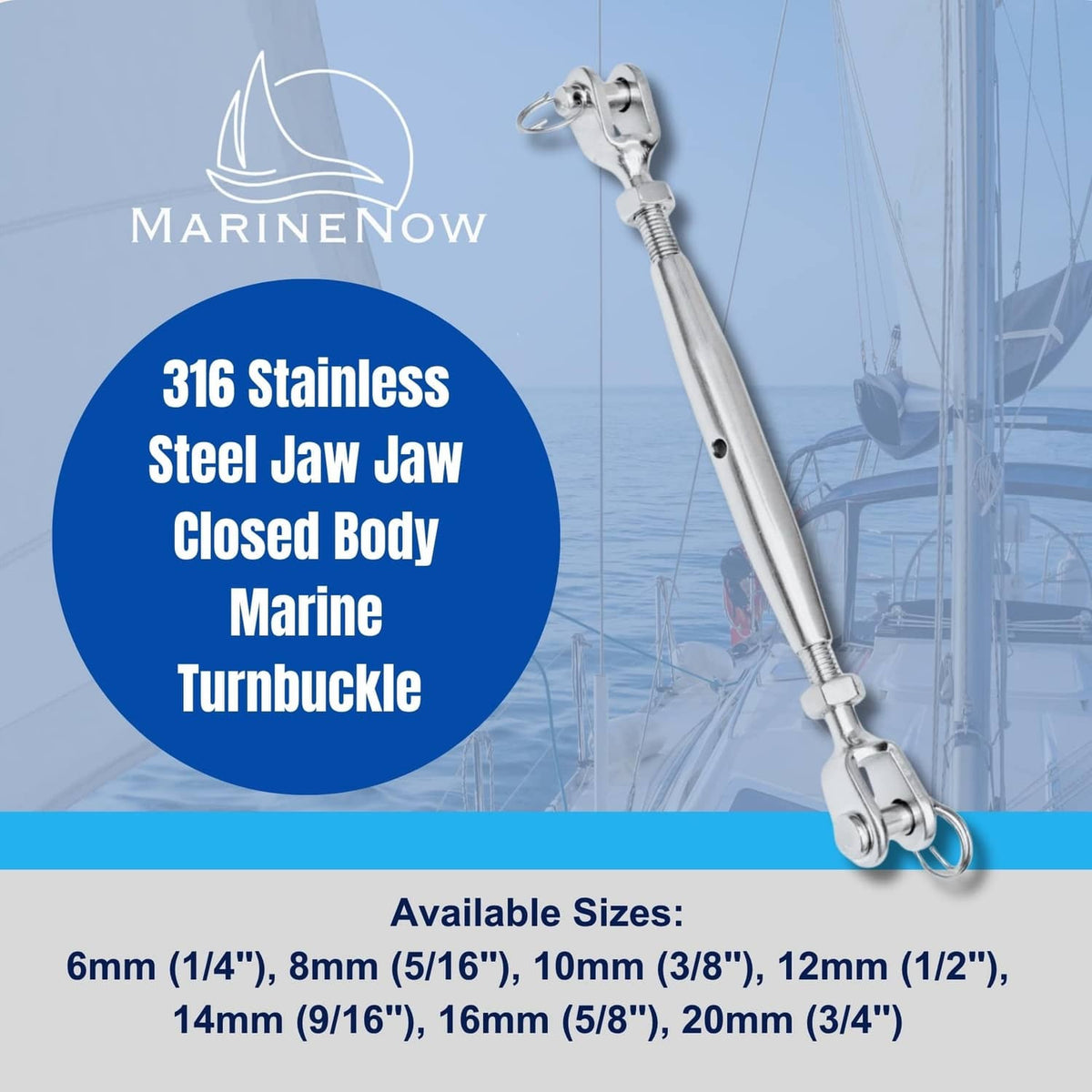Stainless steel marine turnbuckle with closed-body rod and two jaw end fittings