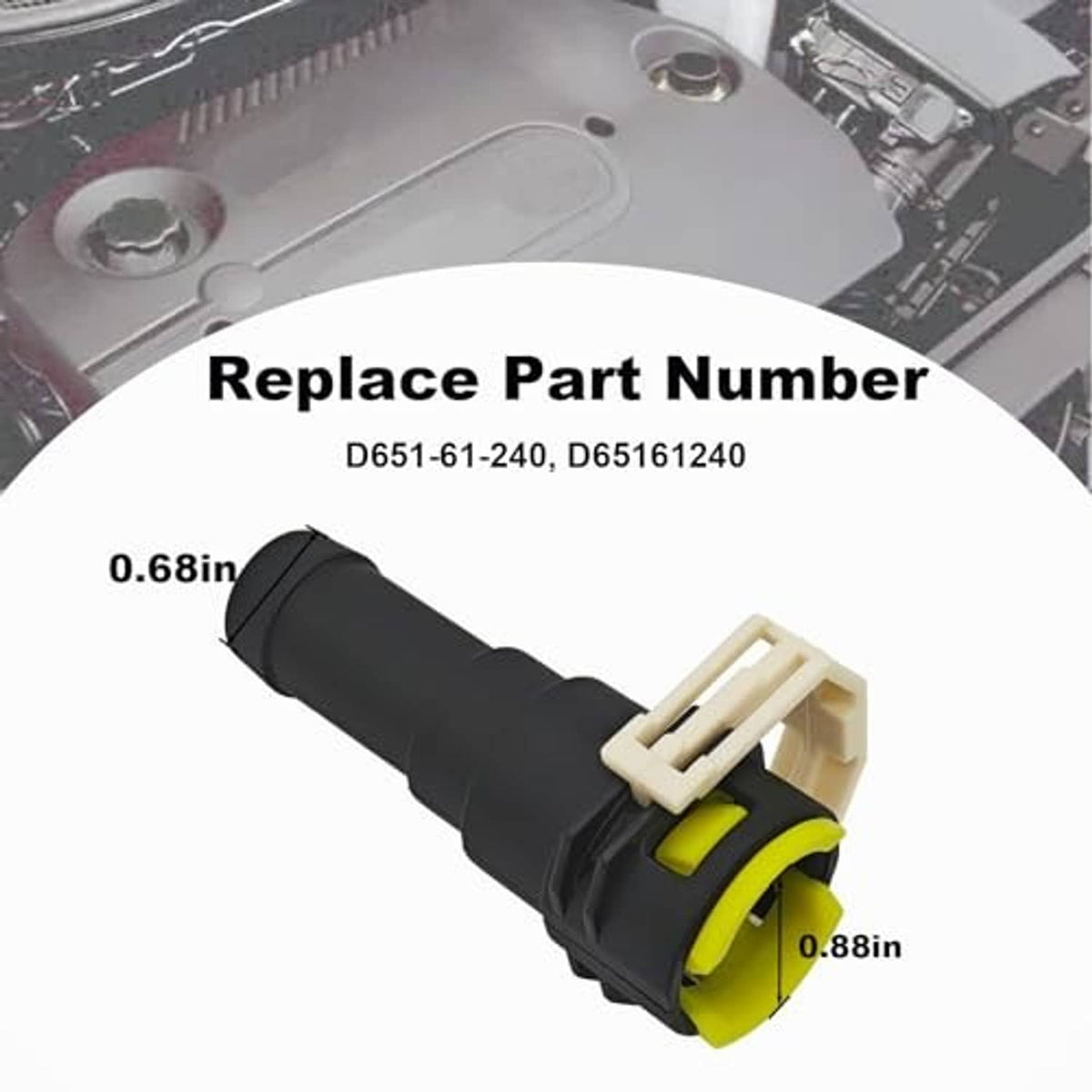 Black heater hose connector with lime ring and white connector pins