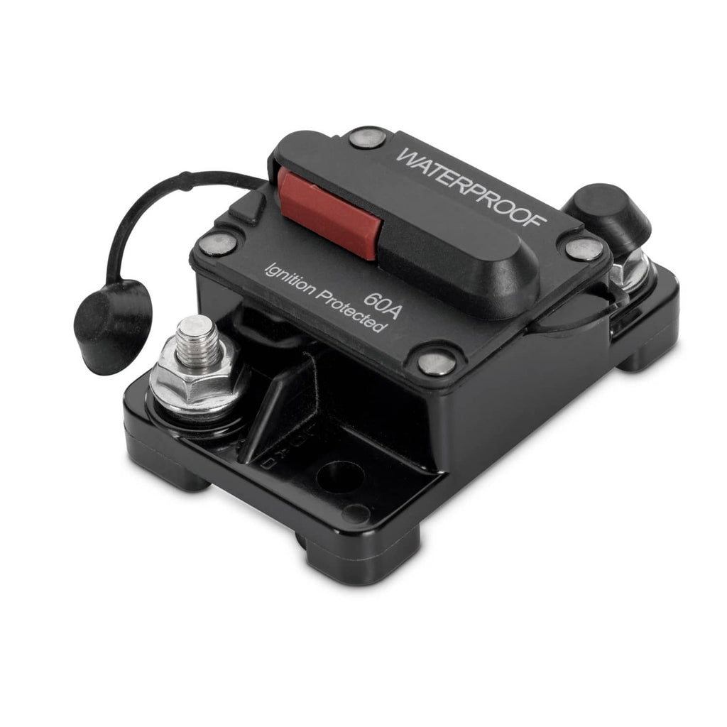 Waterproof marine circuit breaker, red 60A ignition-protected switch and stud terminal