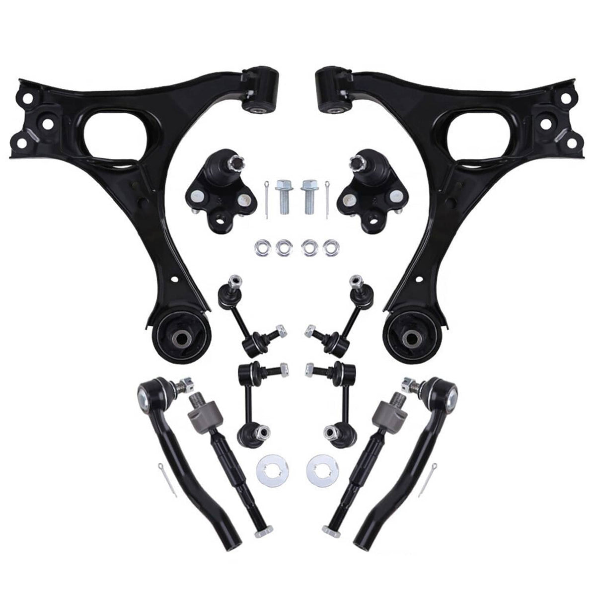 Front suspension control arm and ball joint set with link rods, black steel