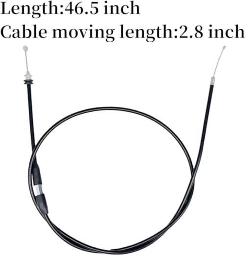 Black thumb throttle cable with silver adjuster ends; shows cable length measurements