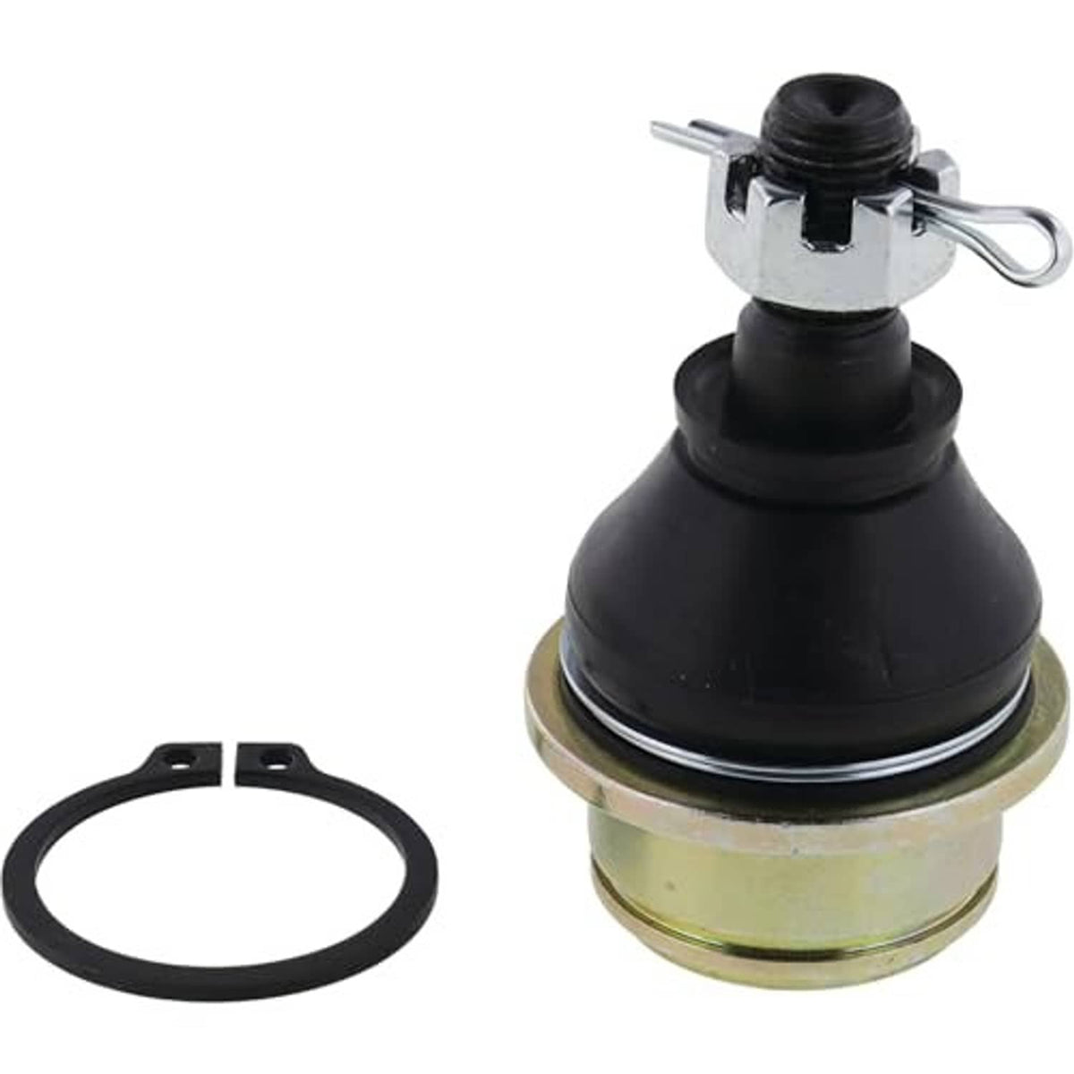 Ball joint with black boot, metal base, and included seal ring