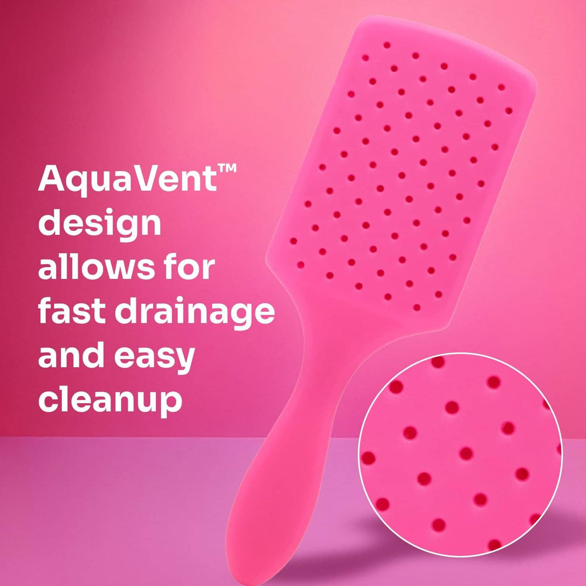 Pink paddle hair brush with perforated AquaVent drainage design