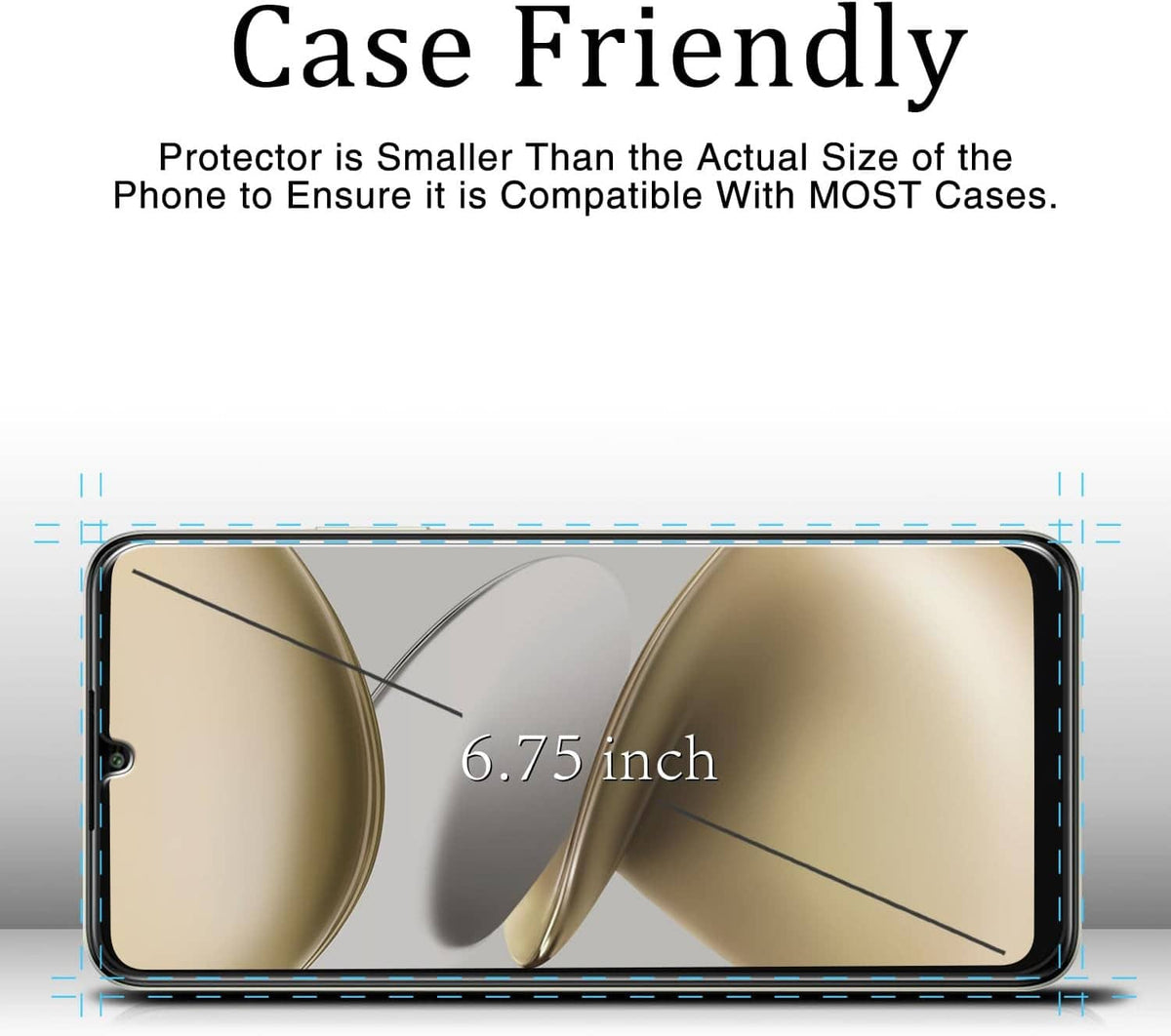 Tempered glass screen protector sized for a 6.75-inch smartphone screen
