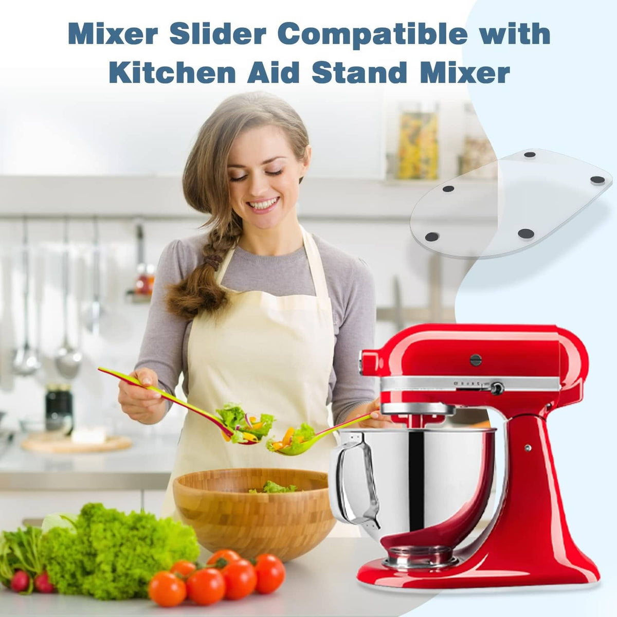 Clear mixer slider mat compatible with KitchenAid tilt-head stand mixer