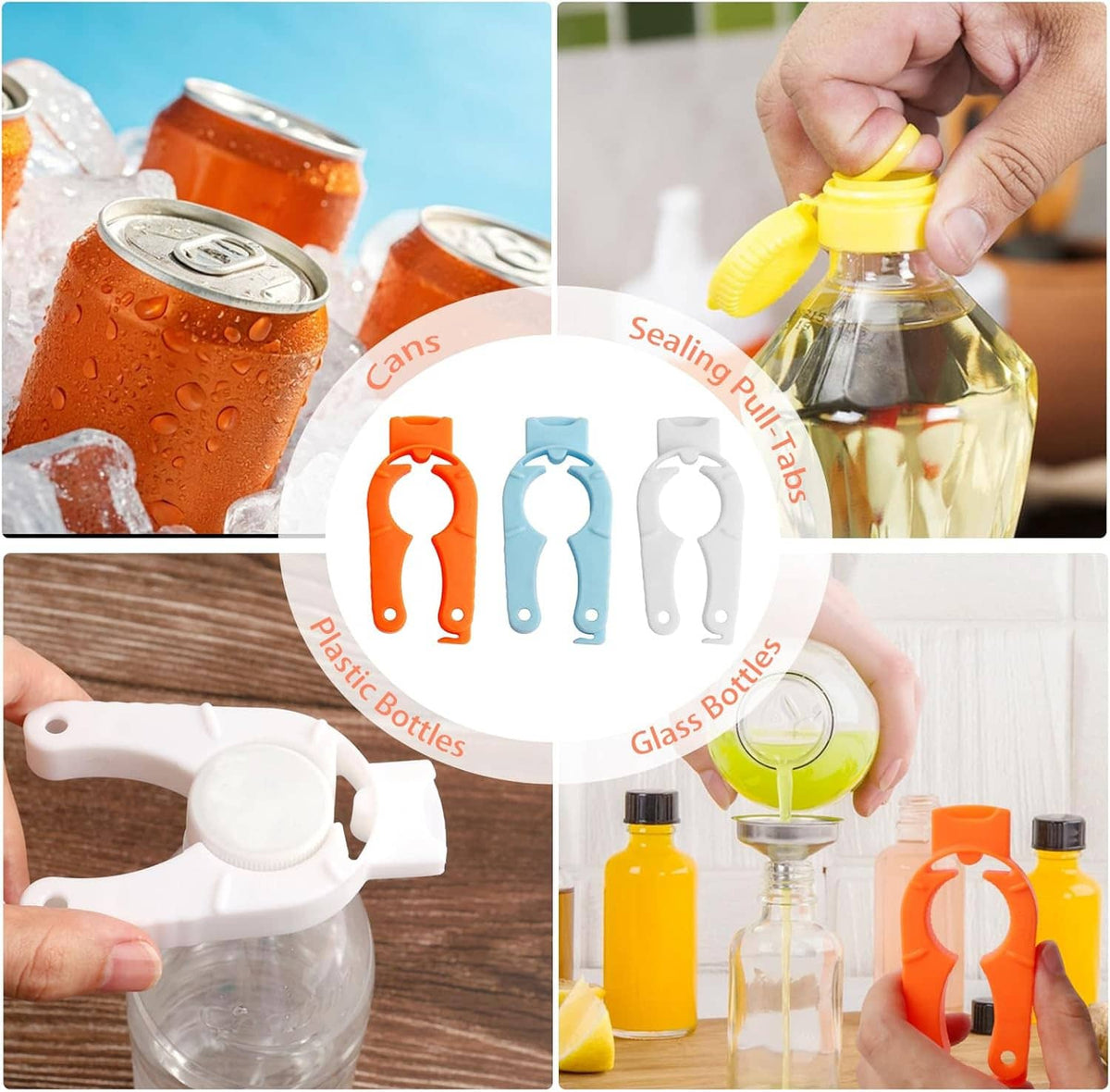 Plastic bottle cap opener gripper tools opening bottle caps and can lids, assorted colors