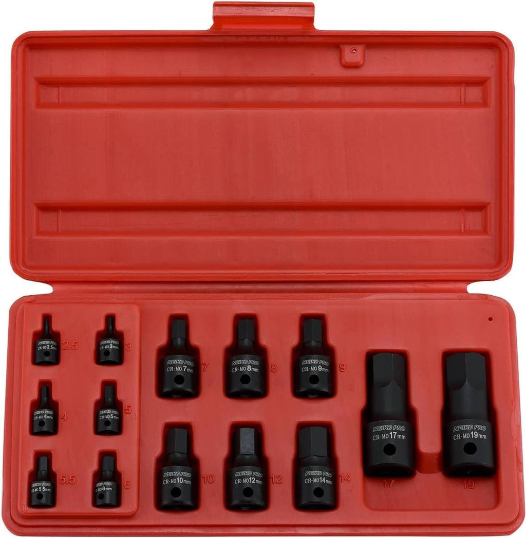 Metric hex allen bit socket set in red storage case, assorted bit sizes