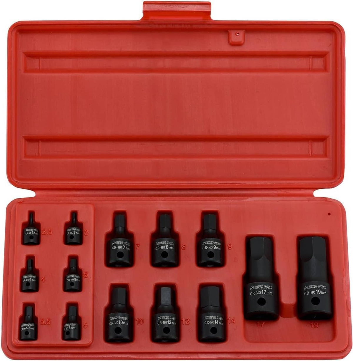 Metric hex allen bit socket set in red storage case, assorted bit sizes
