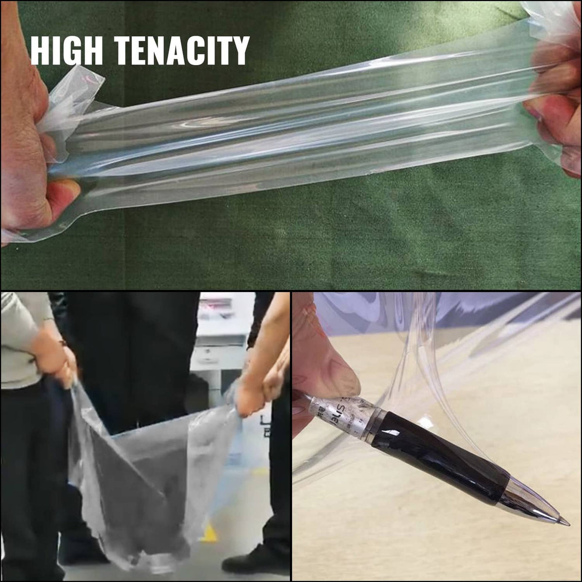 Large white polyethylene greenhouse film sheet held taut in hands for fitting