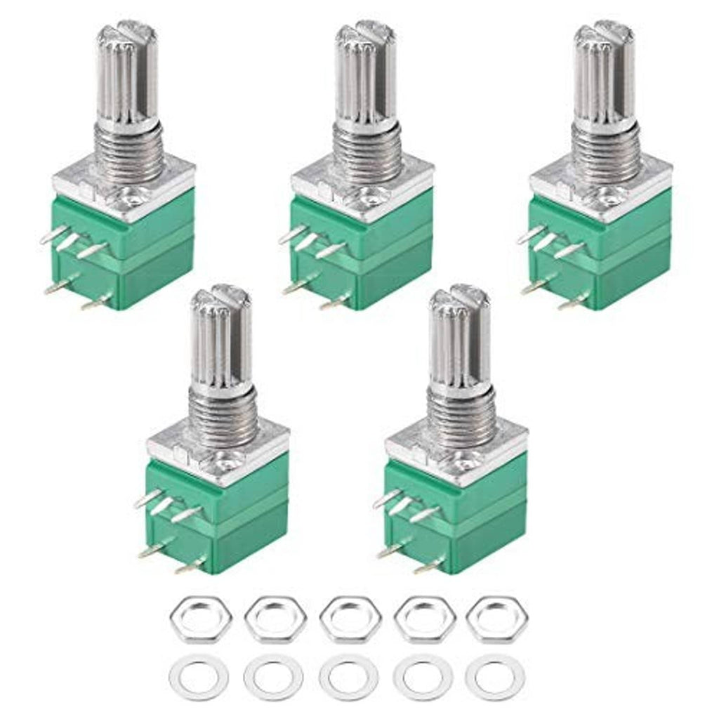 Green rotary potentiometers with switch, metal shafts, plus hex nuts and washers