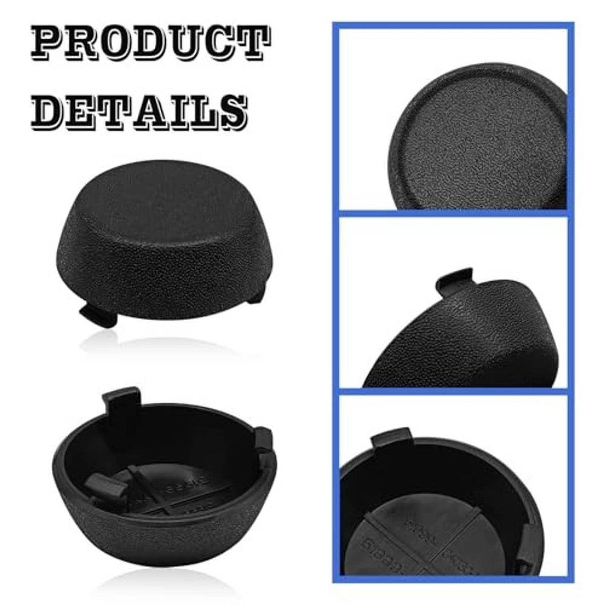 Black rear bumper dome cap set with one cap showing underside and clips
