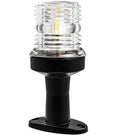 Marine LED navigation light with clear domed lens, bright LEDs, and black mount base