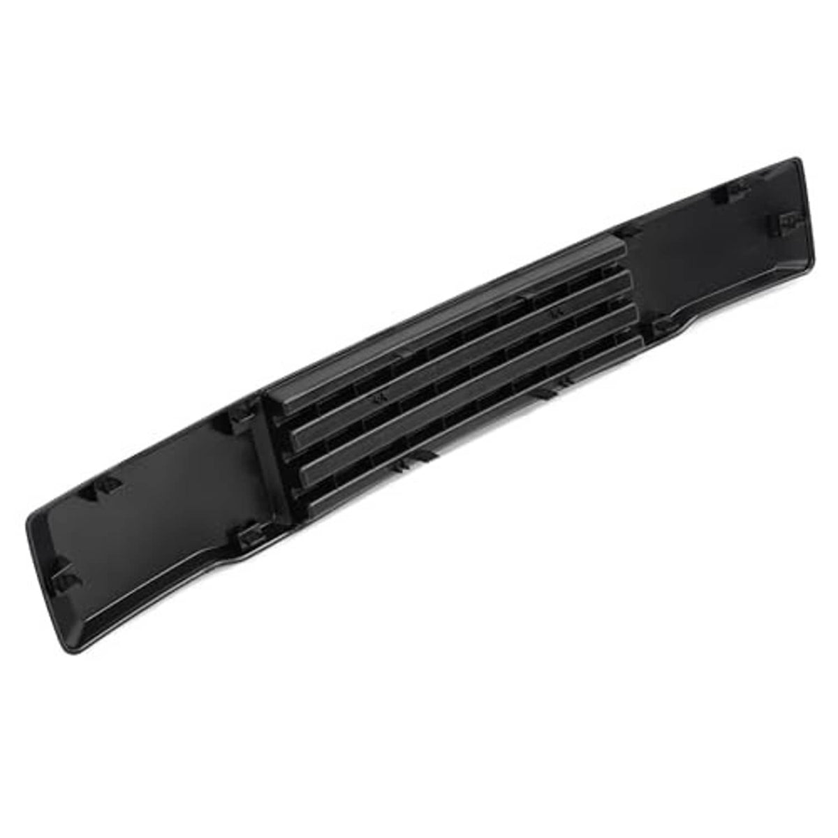 Black front grille insert panel with horizontal slats and mounting clip tabs