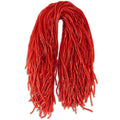 Red string licorice candy bundle, tangled loose strands
