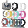 Colorful silicone ring covers set with multiple sizes, including black and white bands.