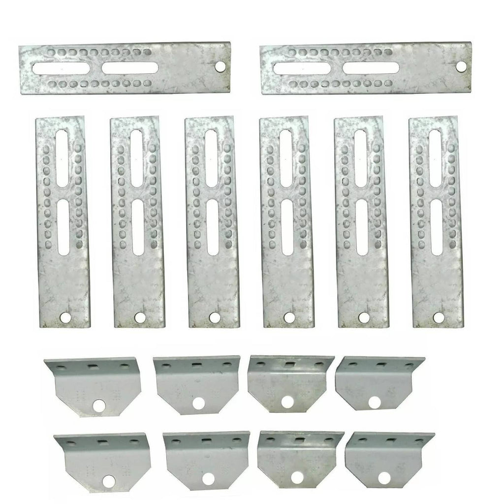 Galvanized bunk board bracket set with long vertical plates and slotted mounting holes