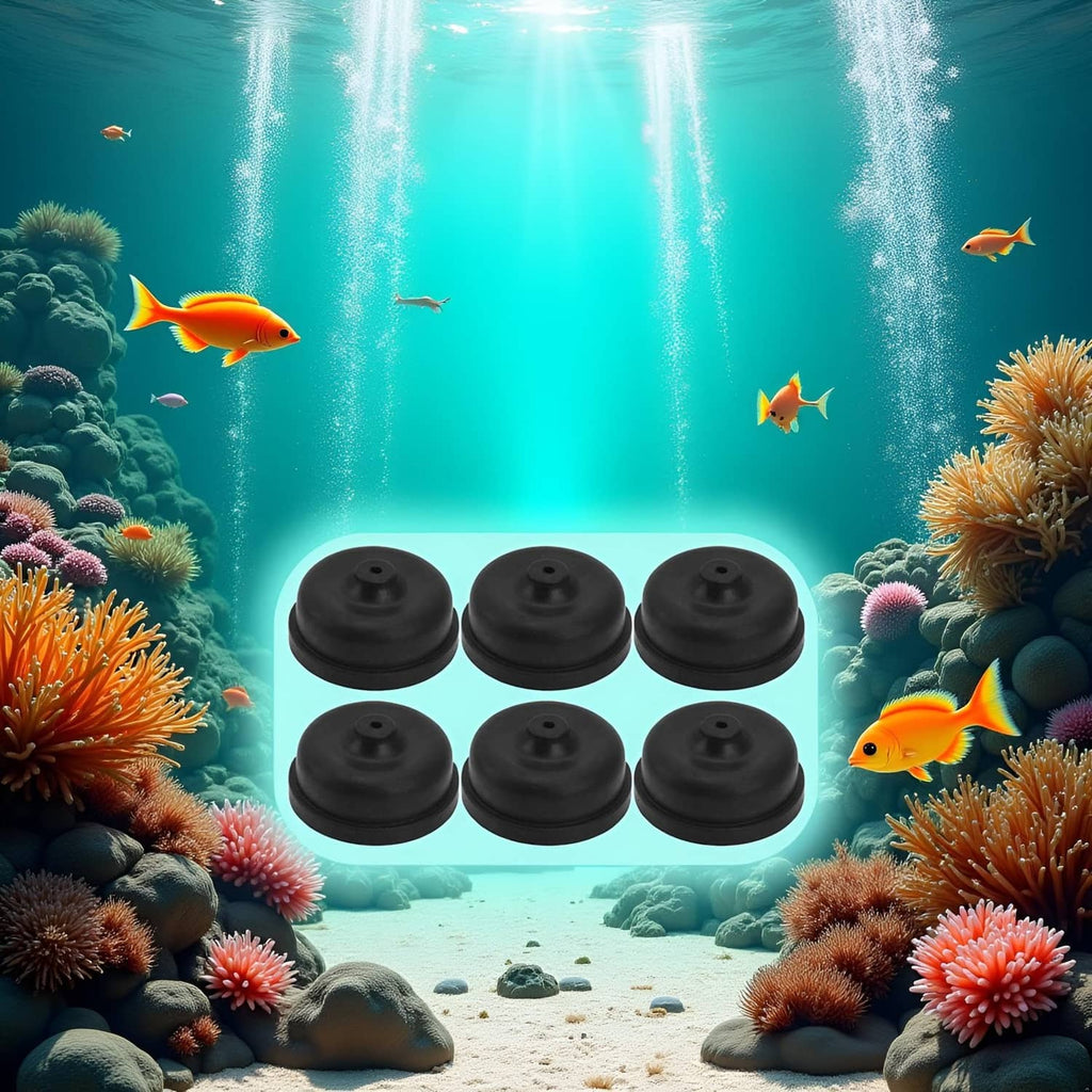 Six black diaphragms centered in an oval layout, domed rubber caps