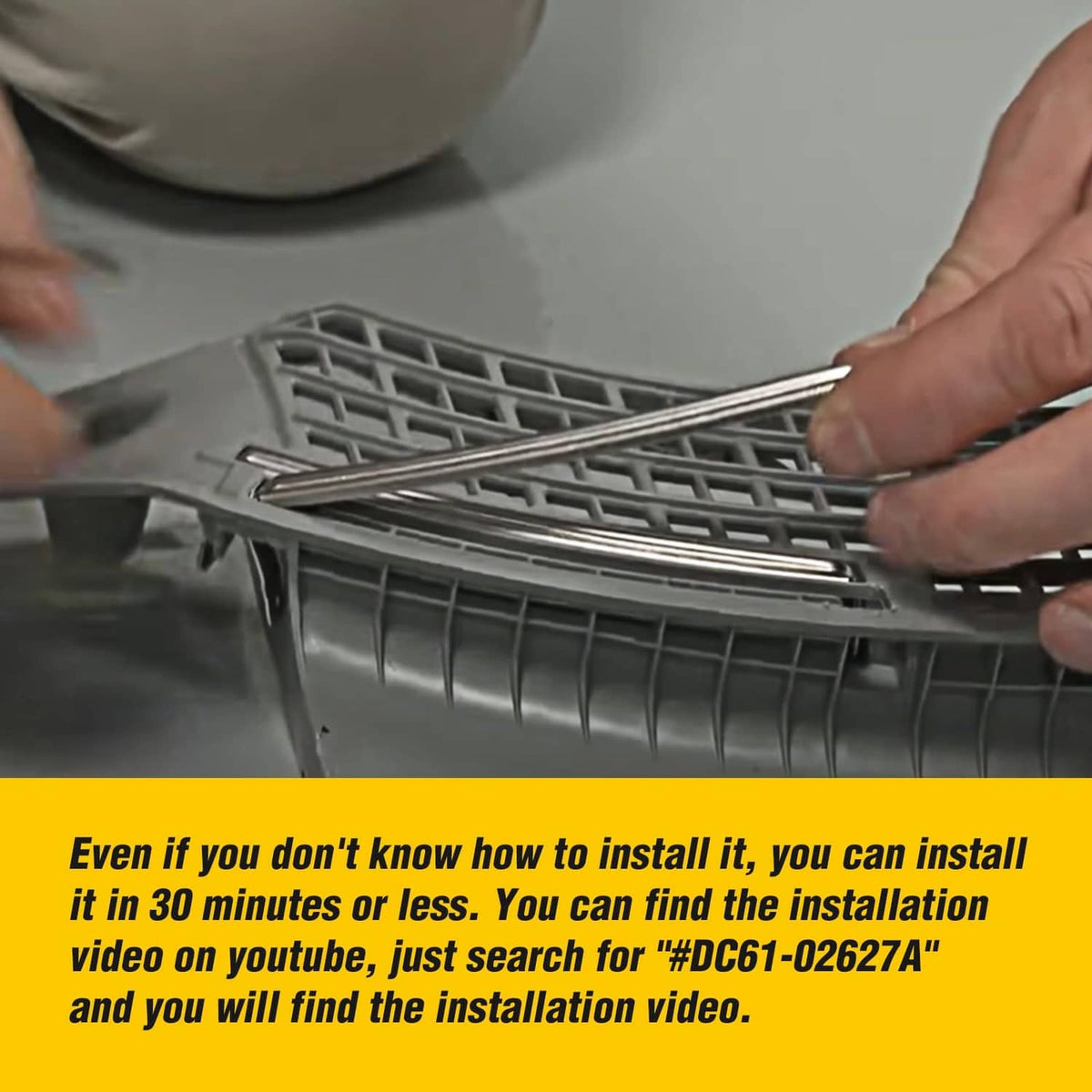 Dryer moisture sensor plate bar installed behind vent grille, silver metal strips