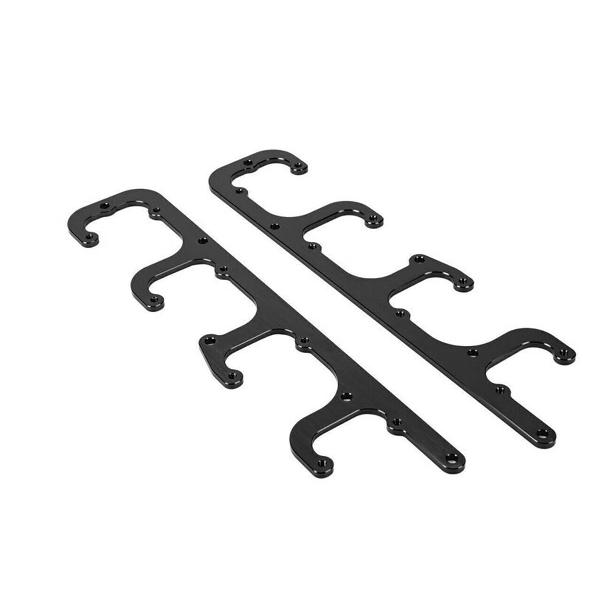 Two black ignition coil guide rails with U-shaped coil openings and bolt holes