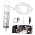 Motorcycle brake bleeder pump kit with 100 ml syringe, hose, clamp, and valve parts