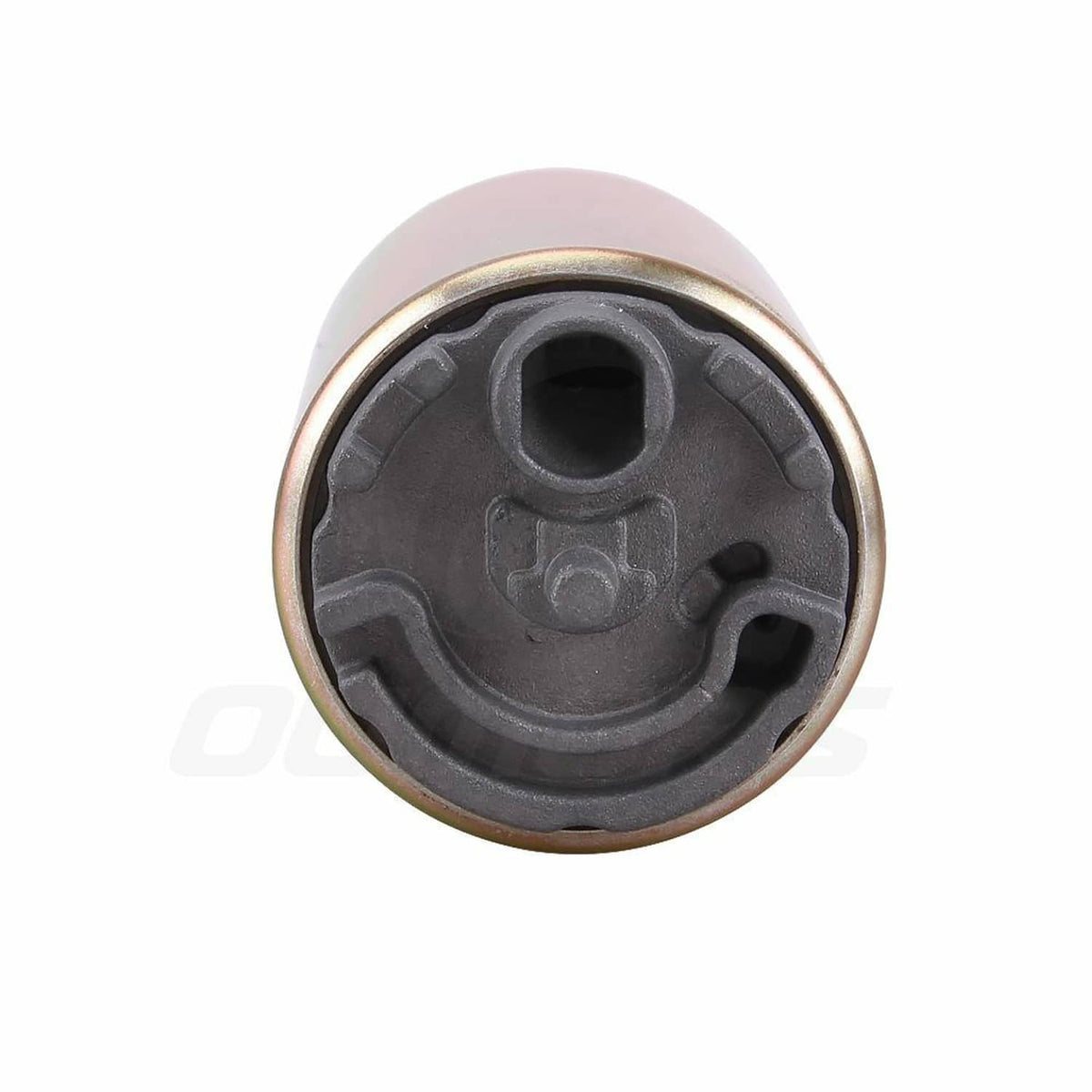 Fuel intank pump underside view with circular plastic diaphragm and metal rim