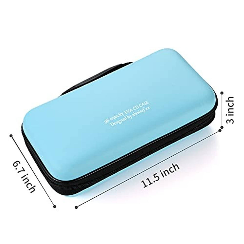 Sky blue EVA DVD/CD case, 11.5 x 3 in, black zipper; rounded hard shell