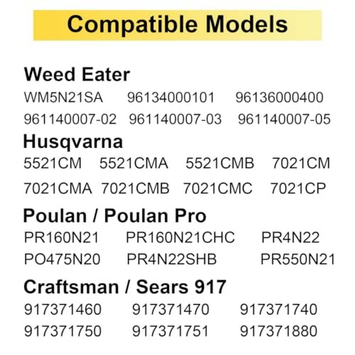 Lawn mower throttle cable kit packaging insert listing compatible model numbers