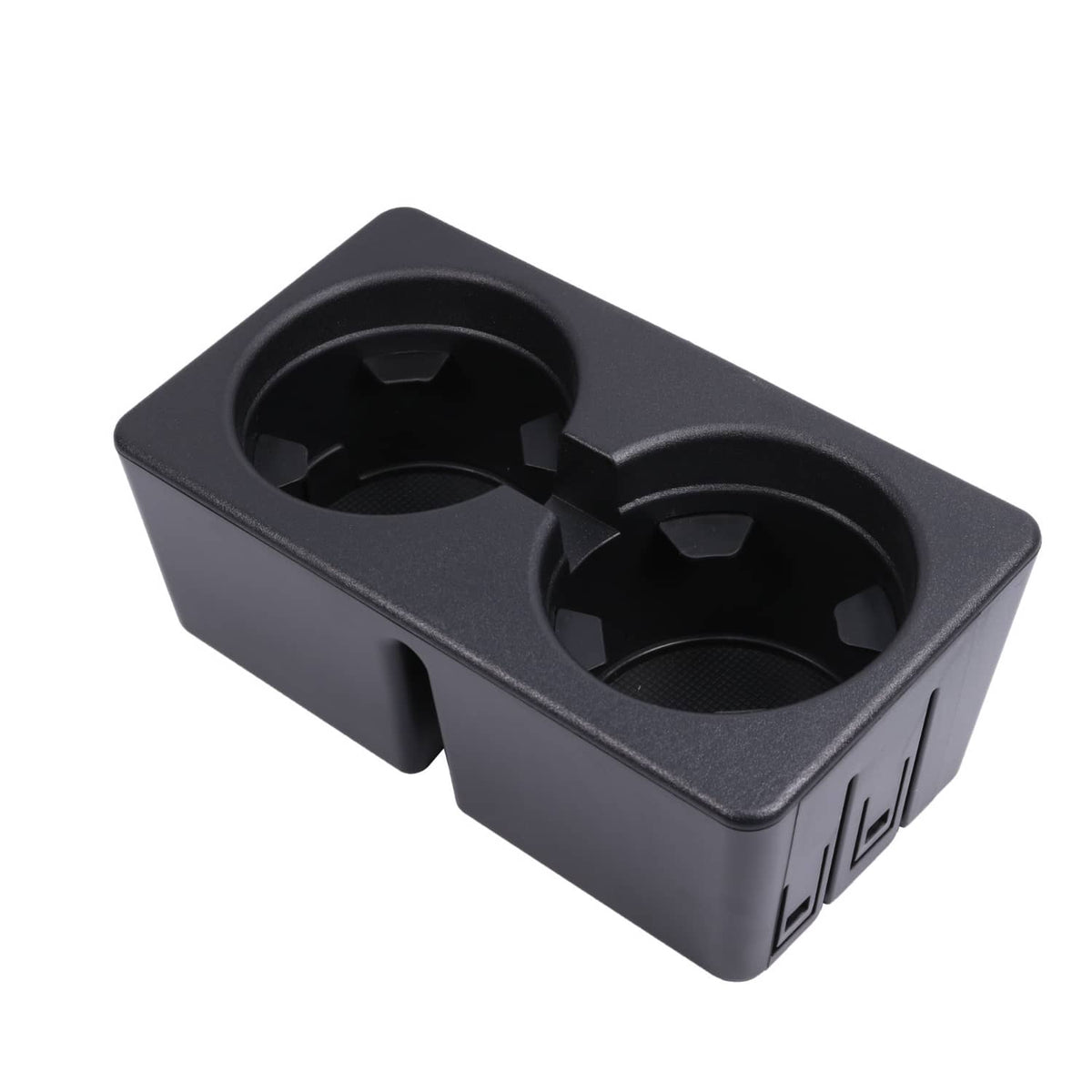Two-cup holder insert with circular openings and textured black plastic bezel