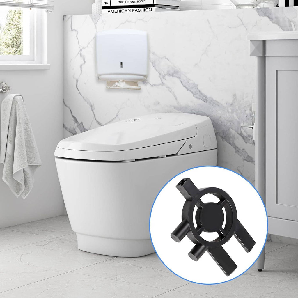 Set of five black plastic toilet paper dispenser keys with three-prong head