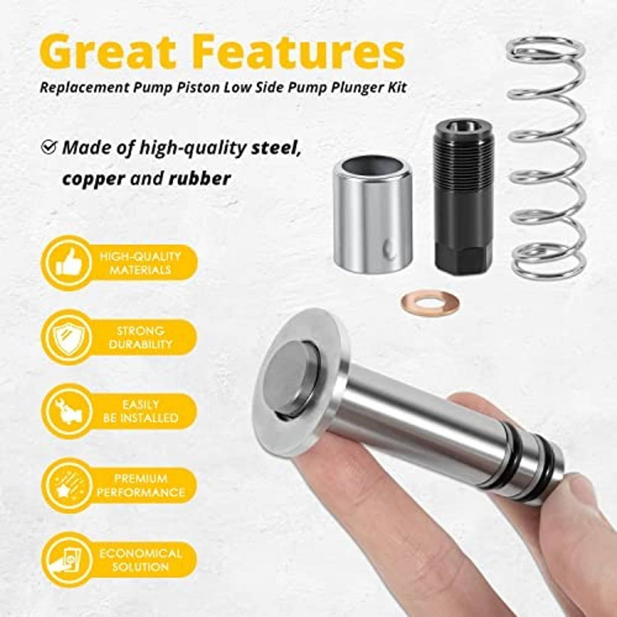 Pump plunger replacement kit with stainless cylinder, black retainer, coil spring, gasket