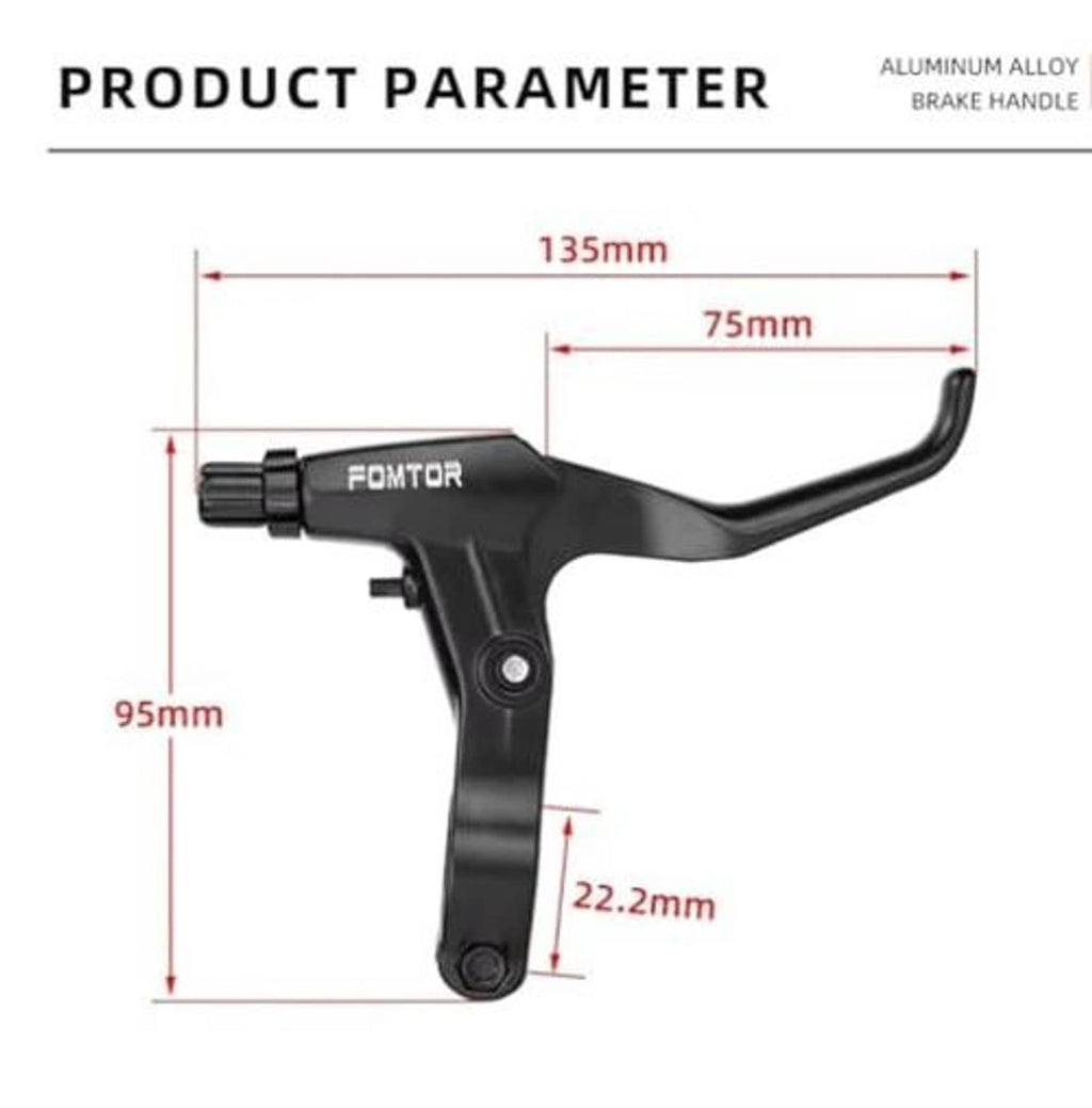Black universal bicycle brake lever with extended handle and mounting bolt, aluminum alloy