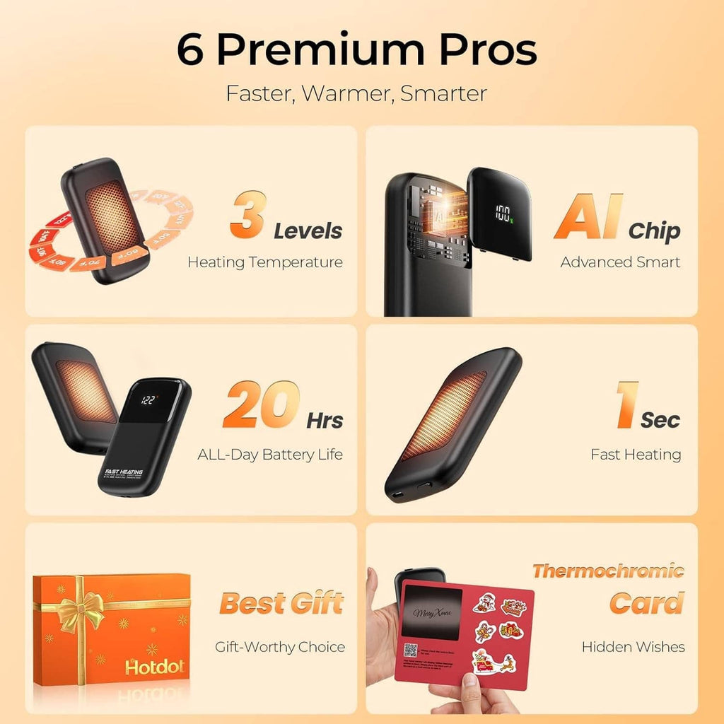 Black hand warmers set with thermochromic card accessory shown in layout
