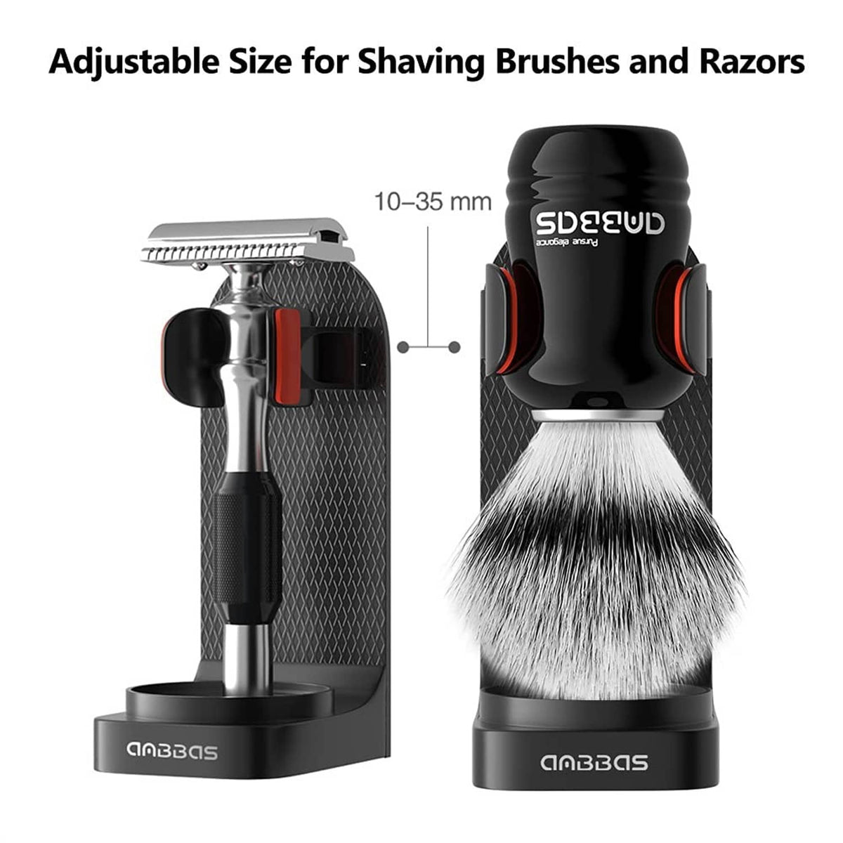 Adjustable shaving brush and razor holder with black body and silver razor