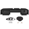 Matte black dash board cover assembly with matching cutout panels and mounting hardware.