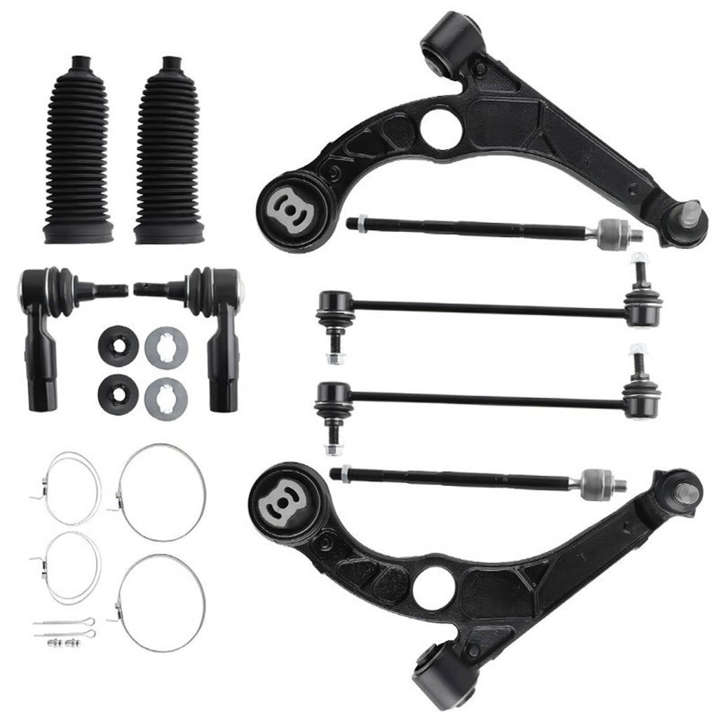 Front suspension control arm set with tie rods, ball joints, and mounting hardware