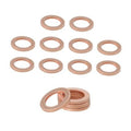 Copper oil drain plug crush washer set, flat circular gaskets in copper color.